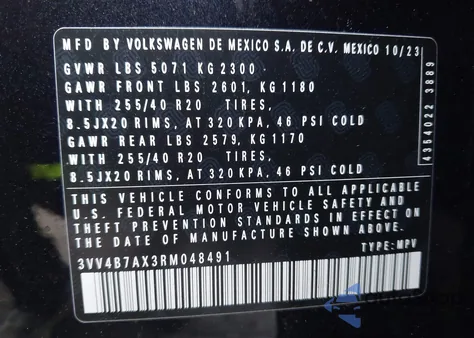 2024 Volkswagen Tiguan 2.0T Sel R-Line from USA, damaged, VIN 3VV4B7AX3RM048491